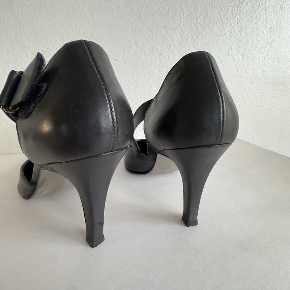 Paul Green Black Leather Mary Jane Heels 8.5 Adjustable Strap Pointed Toe 3.5 - Picture 8 of 11